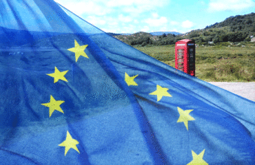 EU flag and UK phone booth