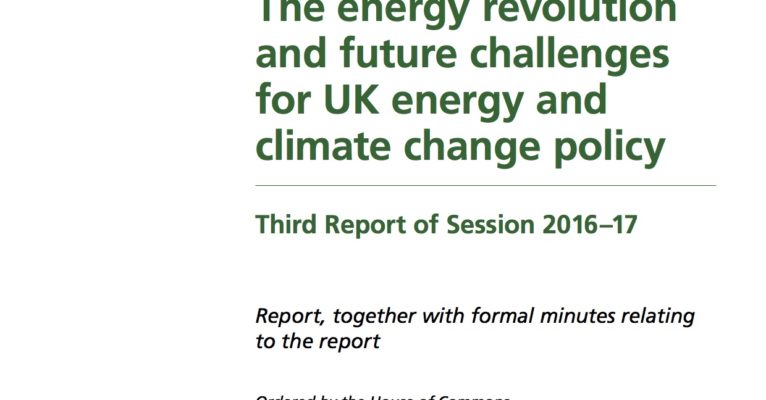 Cover House of Commons report on energy revolution