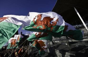 Welsh flags flown in front of the Senedd in Cardiff, in 2009